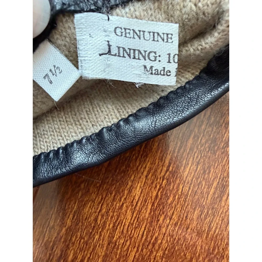 G. Marino Black Italian Leather Gloves Wool Lined Made Italy Size 7.5 RN 59478